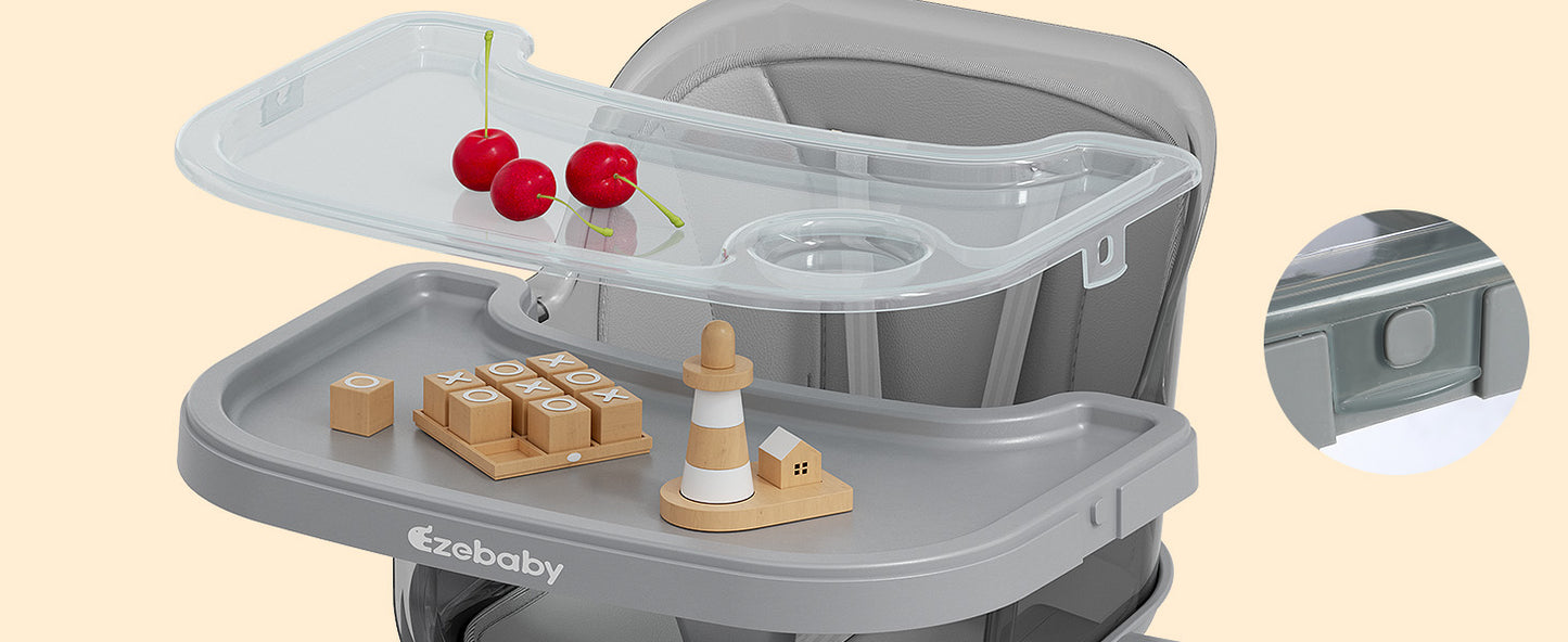 Easy Clean High Chairs for Babies and Toddlers with Large Adjustable Tray- Transparent