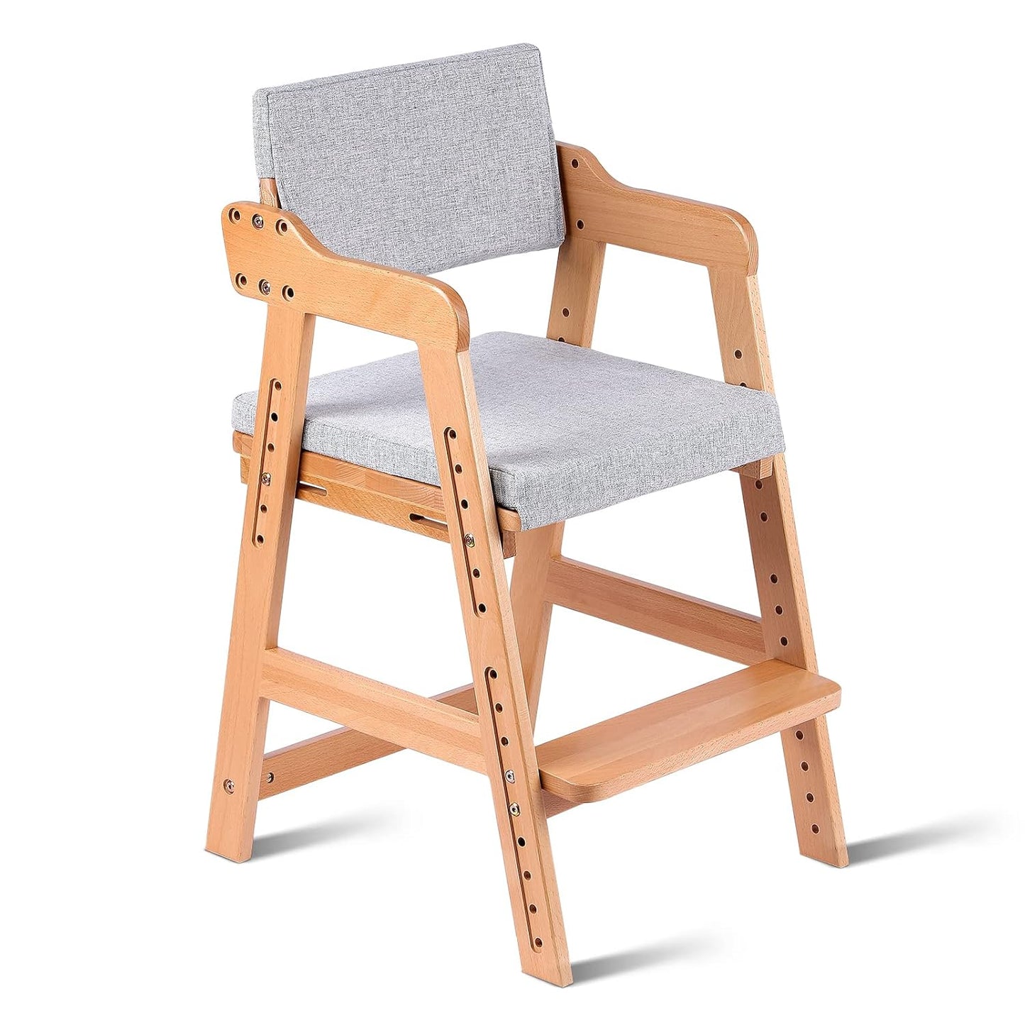 Ezebaby Wooden High Chair Adjustable Highchair for Toddlers to Teens with Steps