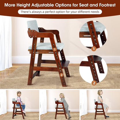 Ezebaby Wooden High Chair Adjustable Highchair for Toddlers to Teens with Steps