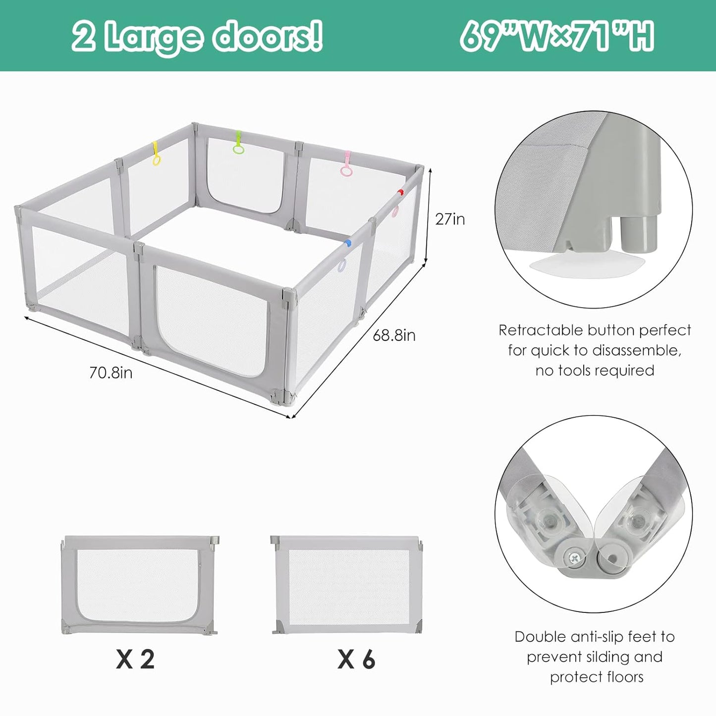 Foldable Baby Playpen,Toddlers Playpen with Soft Breathable Mesh