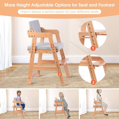 Ezebaby Wooden High Chair Adjustable Highchair for Toddlers to Teens with Steps