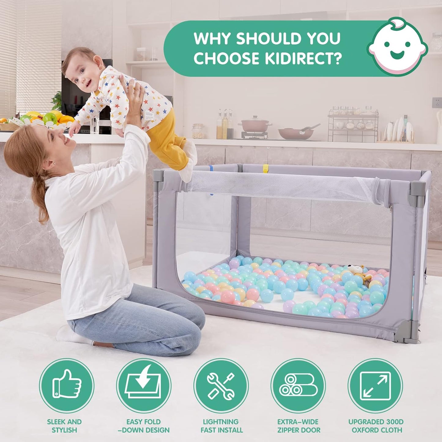 Foldable Baby Playpen,Toddlers Playpen with Soft Breathable Mesh