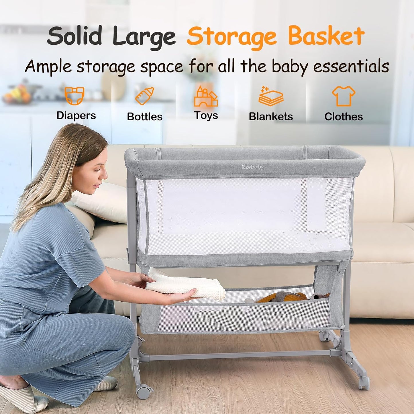 Ezebaby Baby Bassinet Portable Baby Bassinets Bedside Sleeper for Newborn Baby