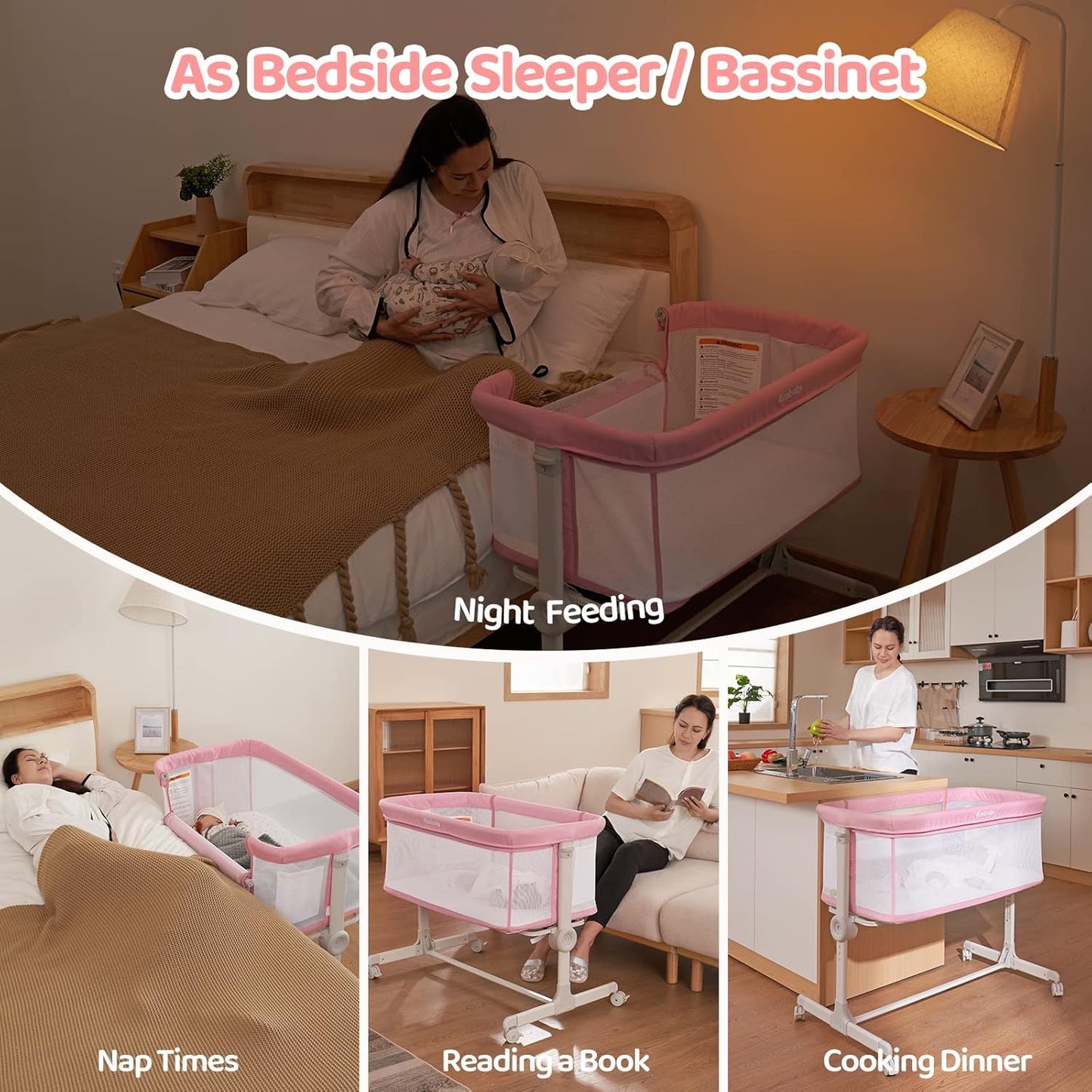 Portable Baby Bassinets Bedside Sleeper for Newborn Baby