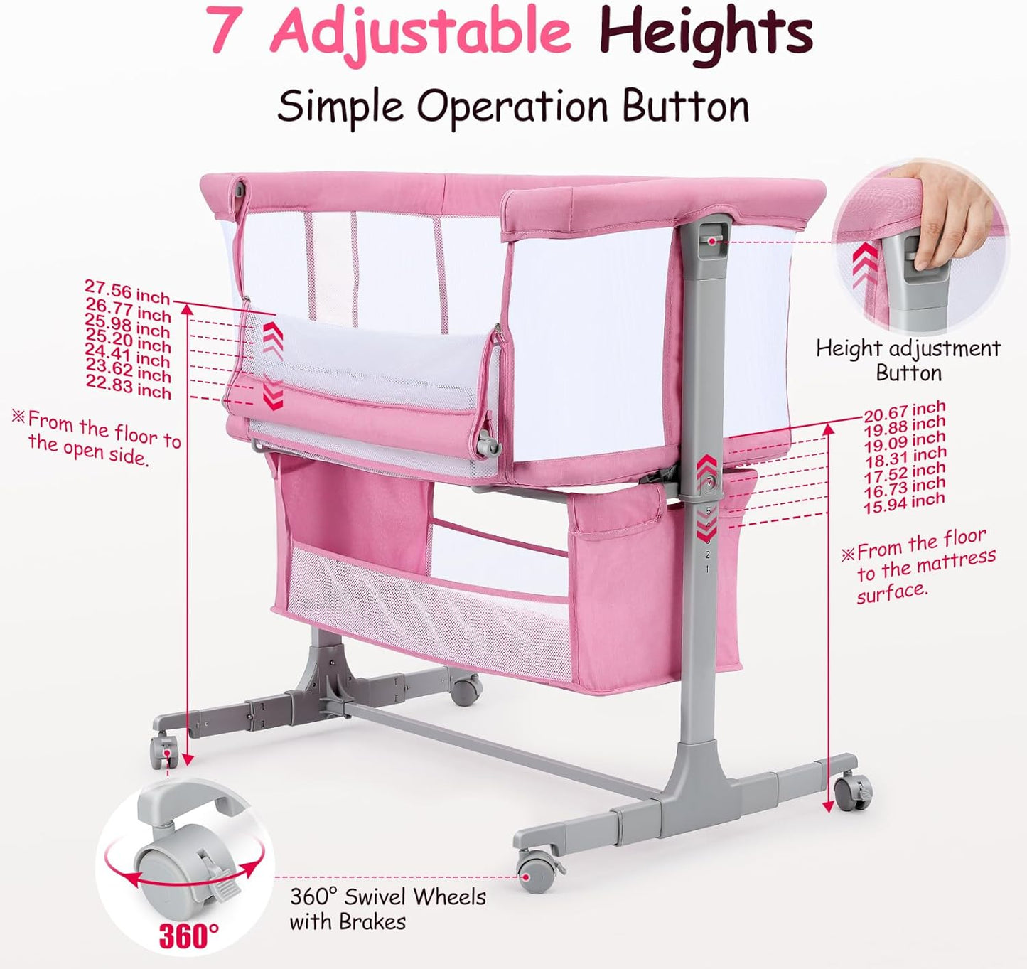 Ezebaby Baby Bassinet Portable Baby Bassinets Bedside Sleeper for Newborn Baby