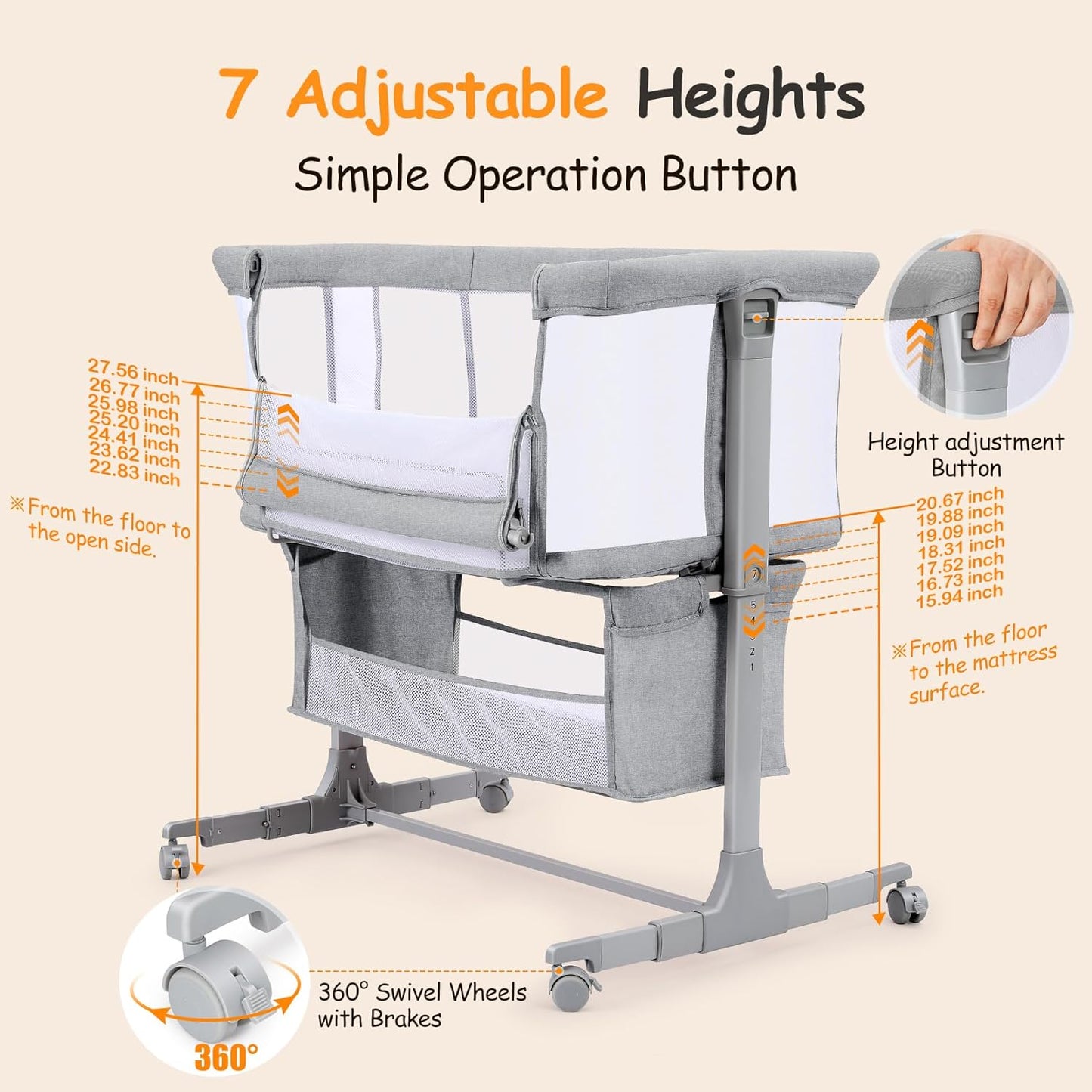 Ezebaby Baby Bassinet Portable Baby Bassinets Bedside Sleeper for Newborn Baby