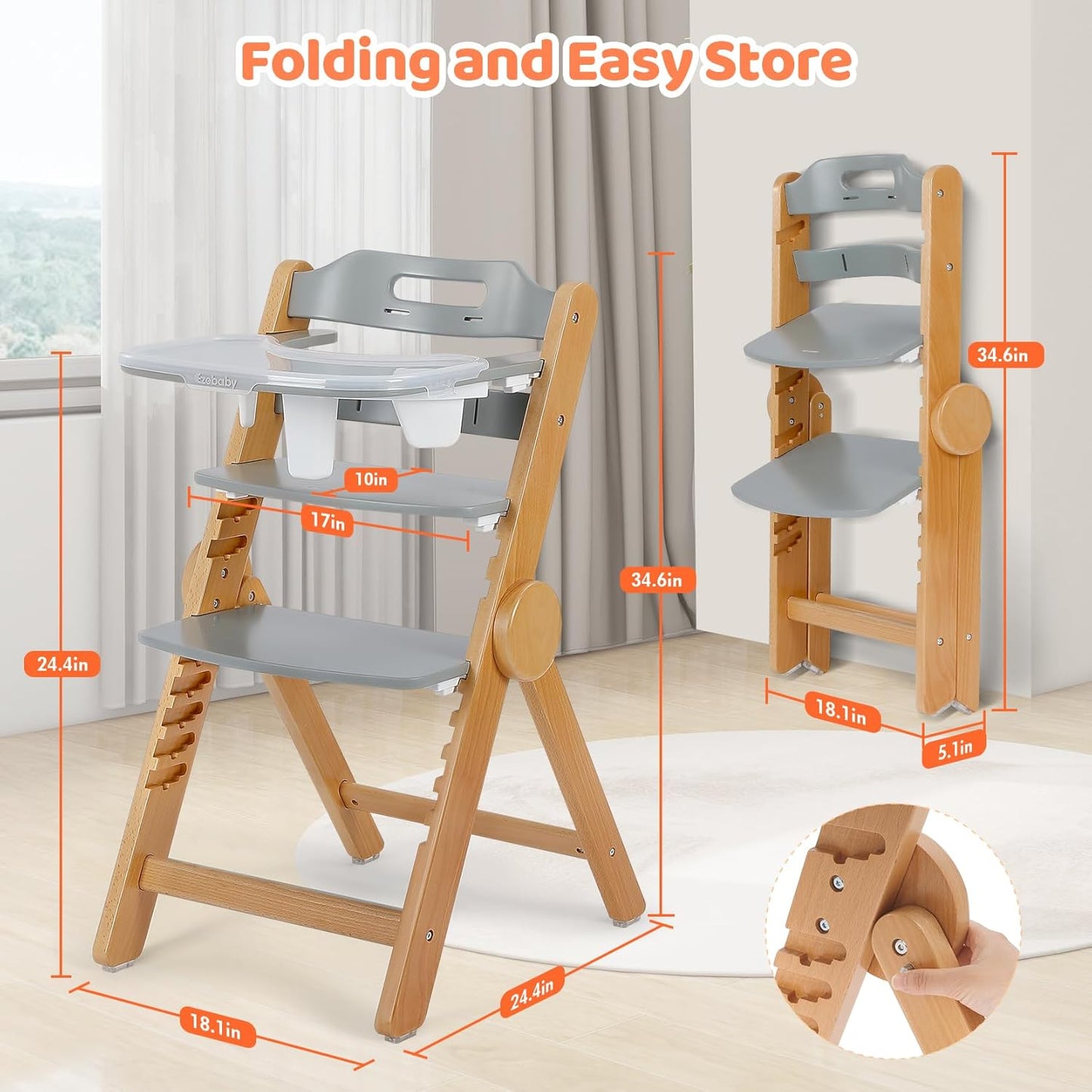 Ezebaby Wooden High Chair Grow with Your Child