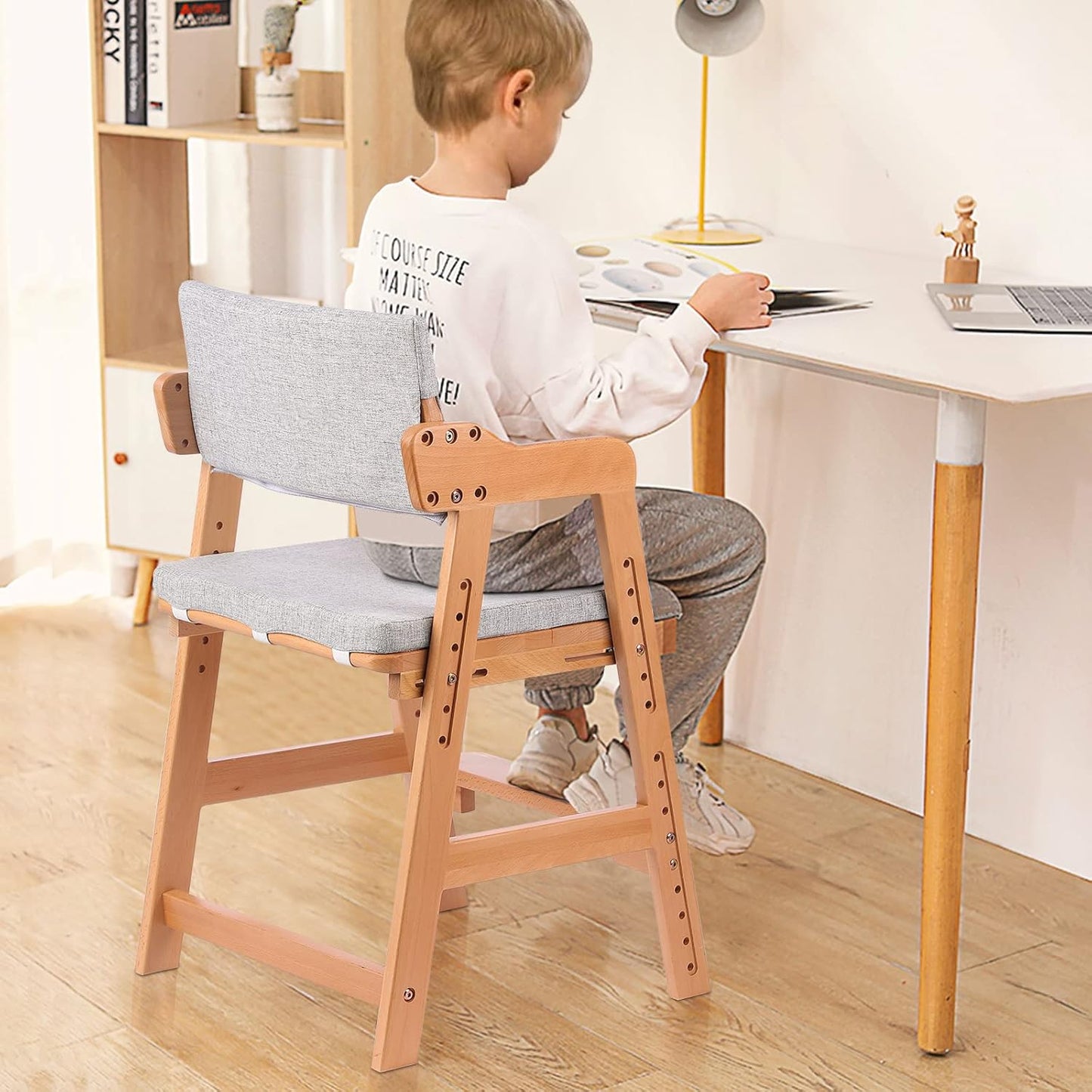 Ezebaby Wooden High Chair Adjustable Highchair for Toddlers to Teens with Steps