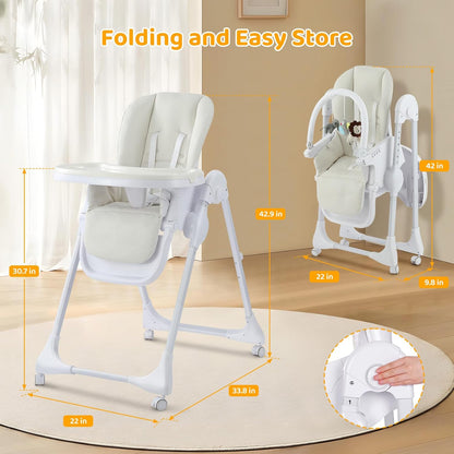 Ezebaby Baby High Chair Folding High Chair with Adjustable Heigh and Recline